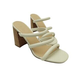 ShuShop Womens Ginger Sandals Open Toe Chunky Heels Leather White Size 8.5